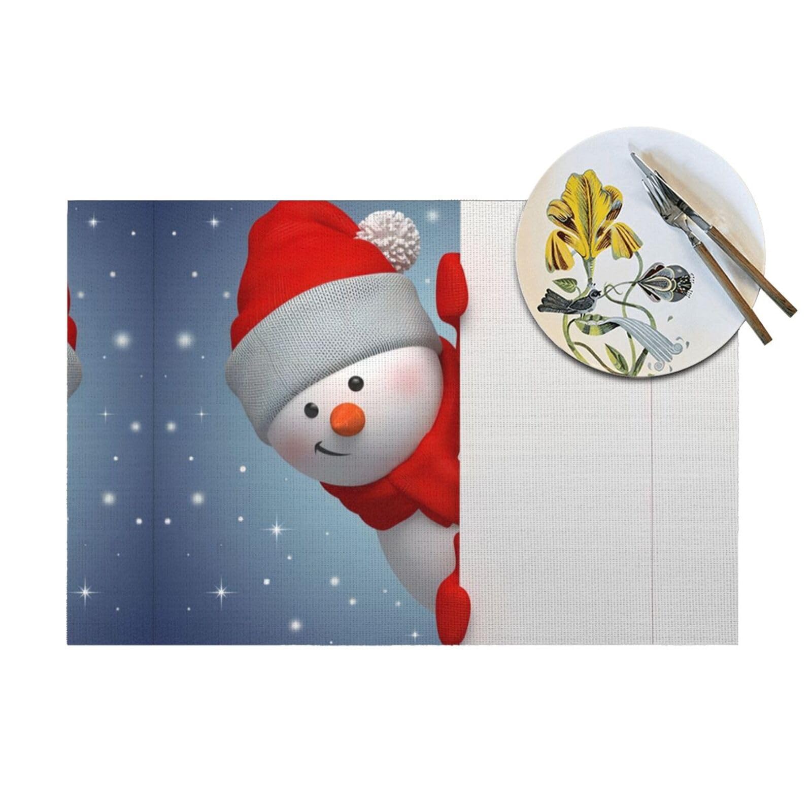Divertido juego de manteles individuales tejidos con patrón navideño (6 piezas), adecuado para mesas de comedor familiares, banquetes de hotel y decoración de cocina.