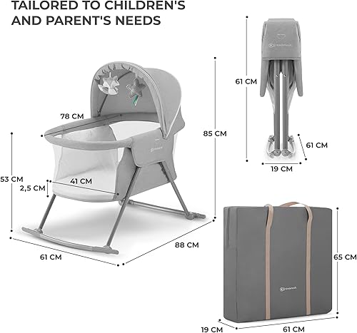 Miniatura 8 de Kinderkraft LOVI Moisés de viaje para bebé, cama plegable portátil con mosquitera incorporada, capucha ajustable y una función de cuna adicional,