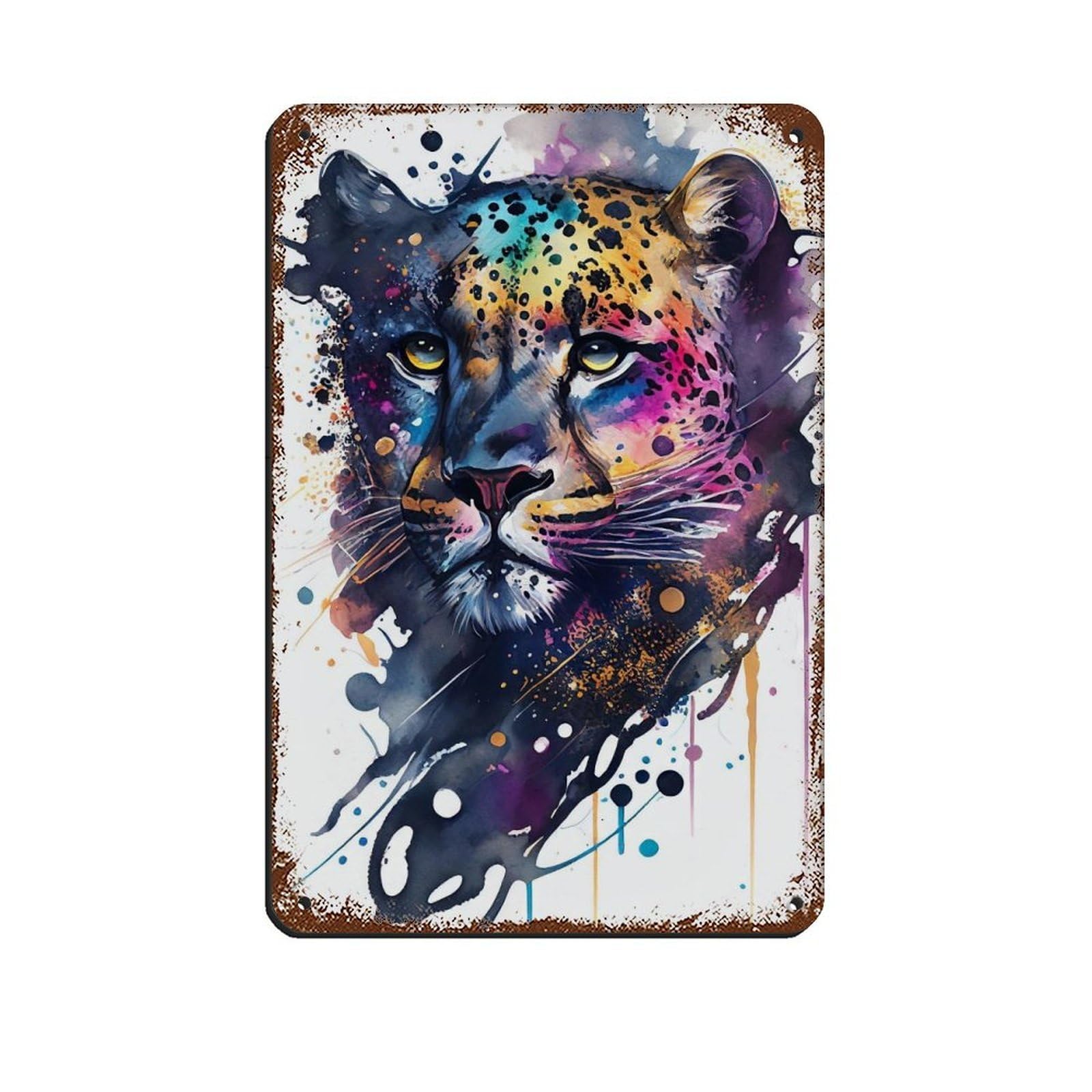 Watercolour Leopard Portrait Poster Tin Sign Vintage Metal Pub Club Cafe Bar Home Wall Art Decoration Poster Retro 8x12inch(20x30cm)