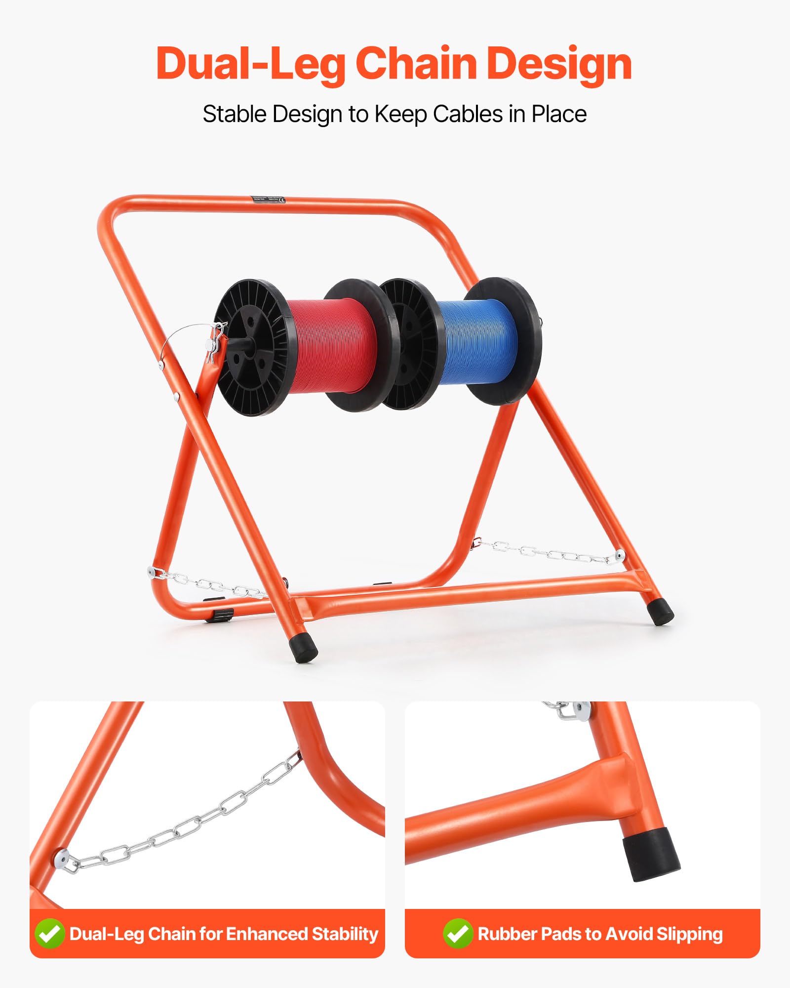 VEVOR Organizador de Cables, Soporte para Carretes de Cables Eléctricos Dispensador Portátil de Alambre para Carretes de Hasta 50 cm de Diámetro, Capacidad de 45 kg para Uso Industrial, Eléctrico