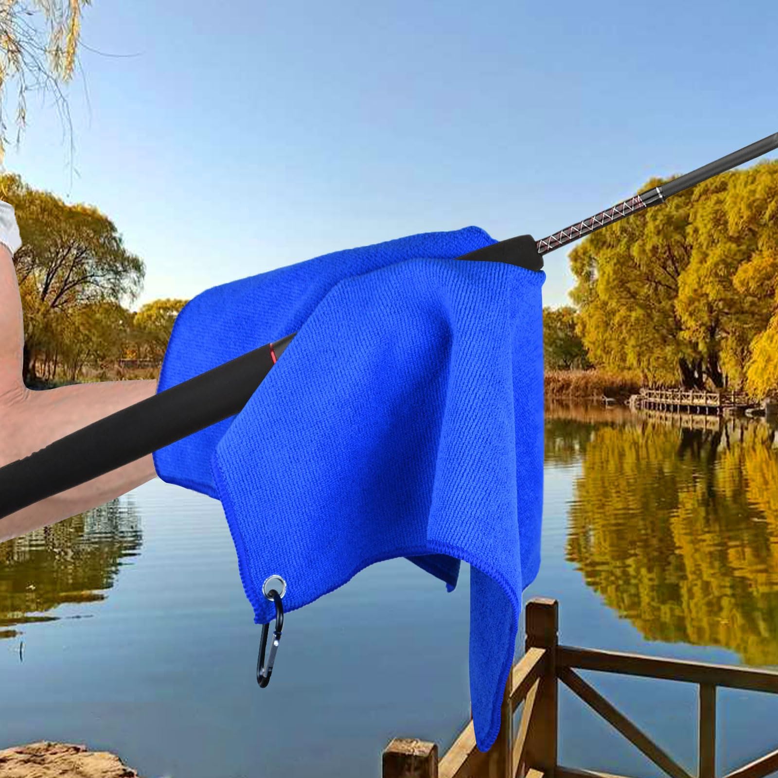 3 Pezzi Asciugamano in Microfibra, Asciugamani da Pesca in Microfibra con Moschettone, Sciugamano Sportivo, Altamente Assorbente, per Pesca, Campeggio e Sport All'Aria Aperta (Blu)