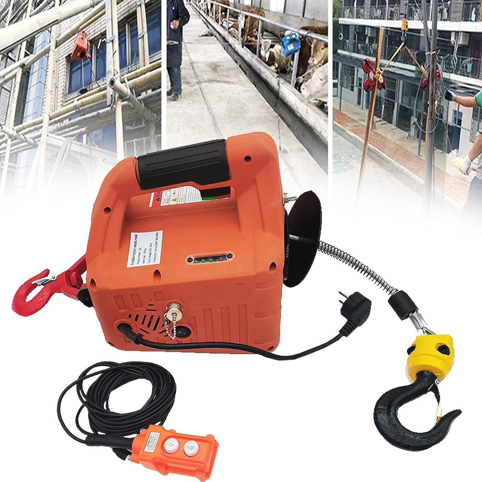 Paranco Elettrico da 1500 W, paranco Elettrico, radiocomando 3 in 1, paranco Elettrico Portatile, Verticale e Orizzontale,Orange-200kg
