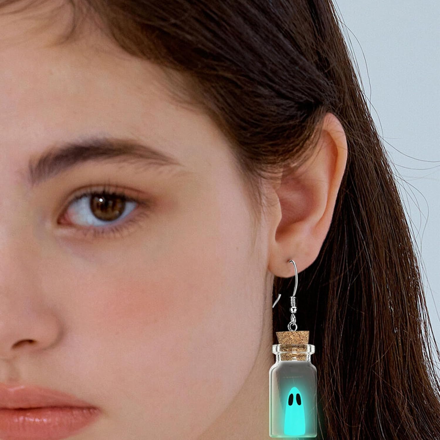 Ghost Earrings & Necklace Blue, Ghost In A Bottle Glow in The Dark, Adopt A Ghost Earrings for Women Decor, Fun Cute Earrings, Ghost Necklace for Women Spooky Halloween Jewelry Set - Image 4