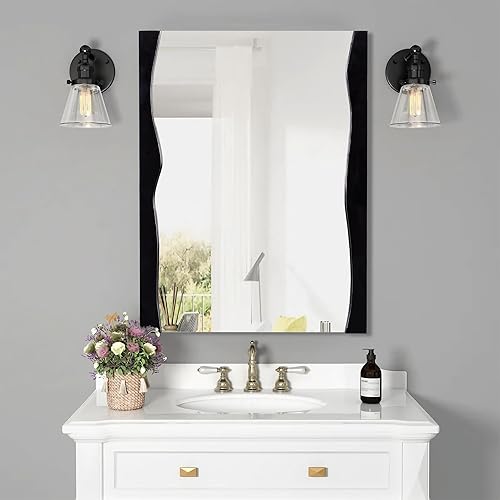 Miniatura 7 de Espejos rústicos de madera gris para pared, marco de madera asimétrico de 24 x 32 pulgadas para baño, sala de estar, dormitorio o entrada