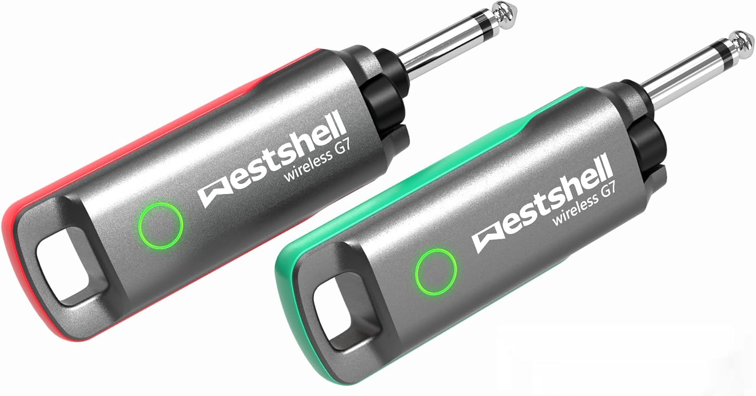 Wireless Guitar Transmitter Receiver, 1 Key to Switch Wireless Guitar System, Supports 10-channel Transmission and Perfectly Compatible with Guitar Accessories with 6.35 mm Audio Interface