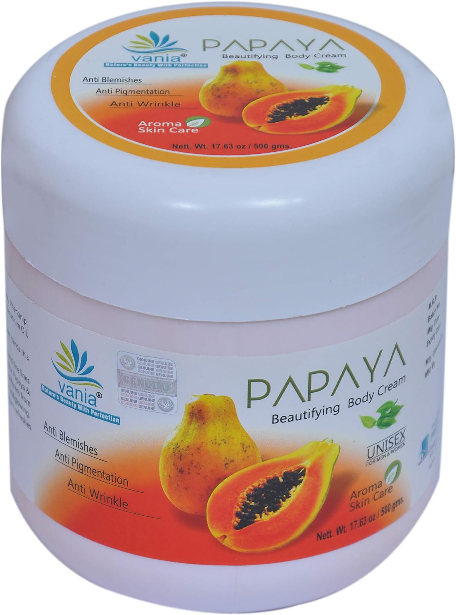 Papaya Beautifying Body Cream 500g - Repairs Damaged Skin, Smoothens & Supple Skin, Pigmentation Care, Reduces Pits, For Normal to Dry Skin, Anti-Aging & Complexion Booster