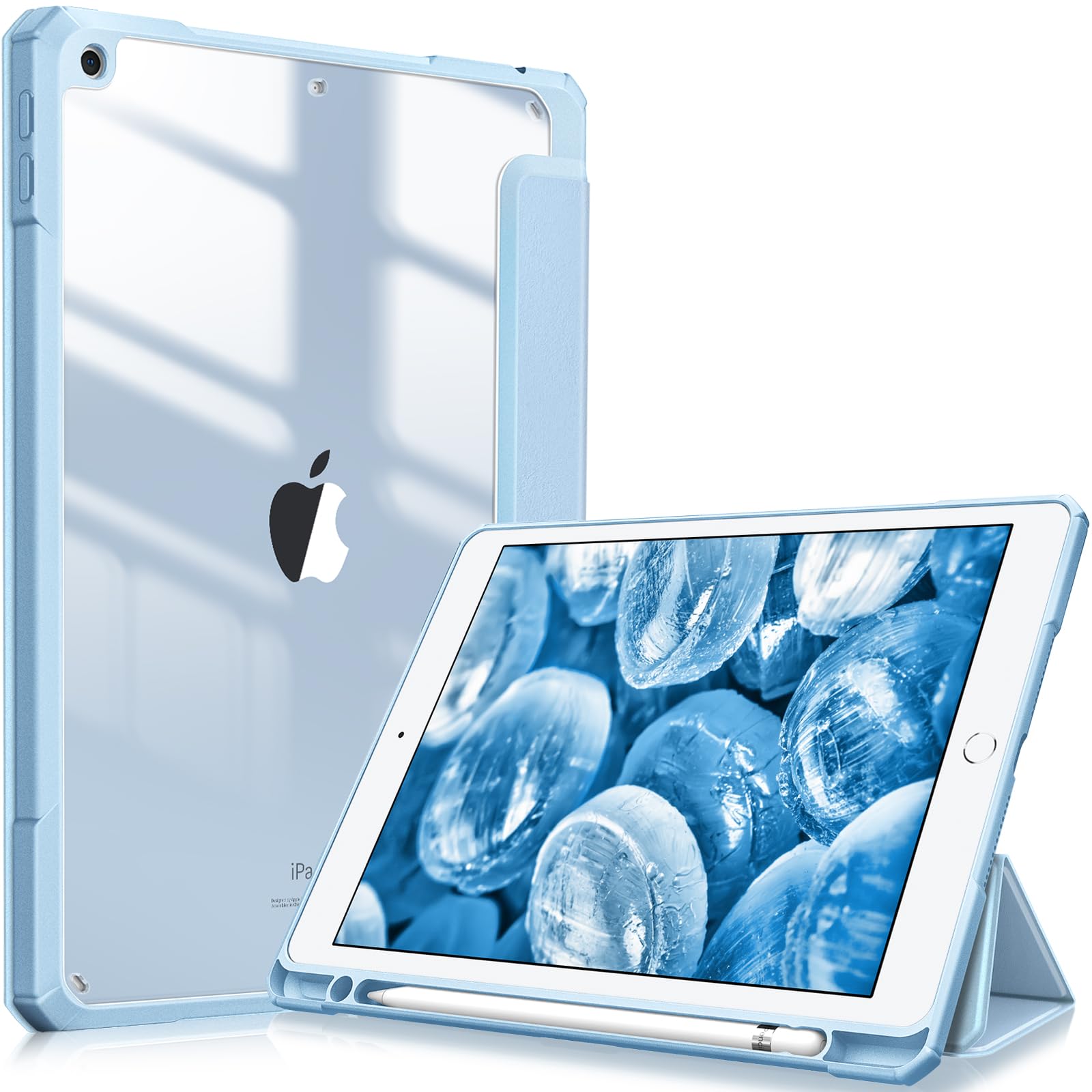 Fintie Hybrid Hülle für 10.2 Zoll iPad 9. Generation 2021/8. Gen 2020/7. Gen 2019 mit Stifthalter - Stoßfeste Schutzhülle mit transparenter Hartschale auf der Rückseite, Himmelblau