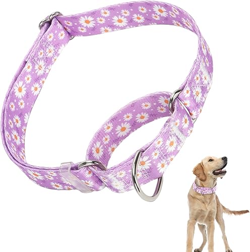 Miniatura 8 de Collar Martingale para perros medianos y grandes, collares para perras hembras con nailon suave ajustable y diseño floral especial de margarita
