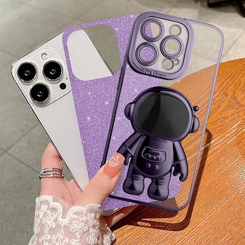 Miniatura 3 de MZELQ Compatible con iPhone 14 Pro Max funda chapada en astronauta con patrón lindo de lujo TPU suave diseñado para iPhone 14 Pro Max para niñas y