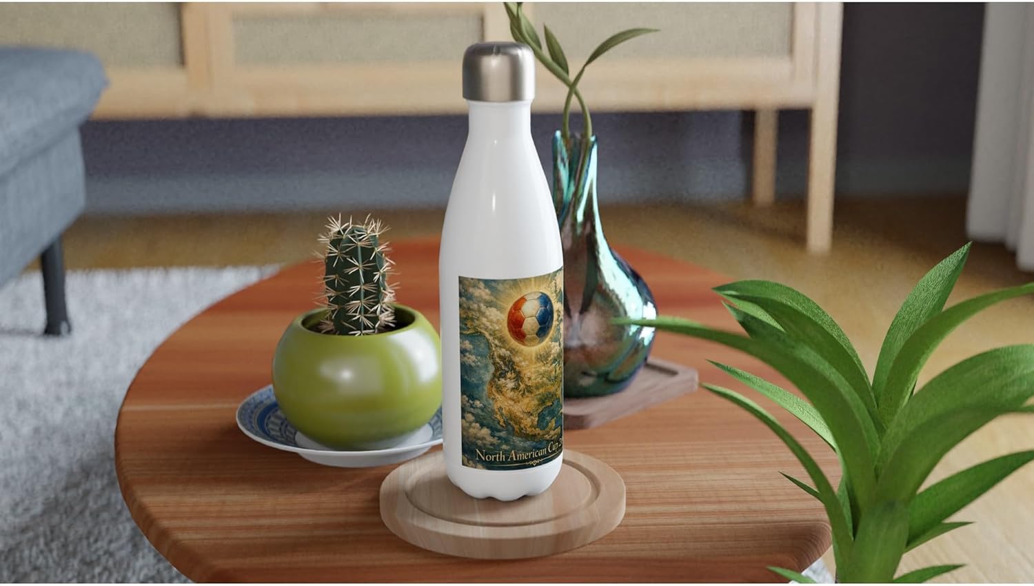 2026 World Cup USA Canada Mexico Host Nations Luxury Gold Art Deco Inspired 17oz Stainless Steel Water Bottle