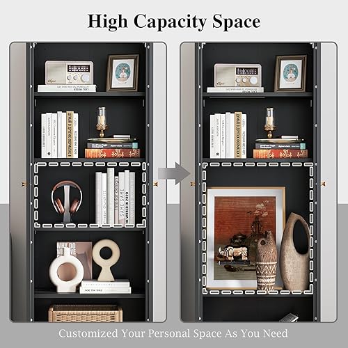 Miniatura 4 de IRONMIX - Vitrina de exhibición moderna con puertas, gabinete curio de metal con estantes, vitrinas de 180 cm de alto para coleccionables,