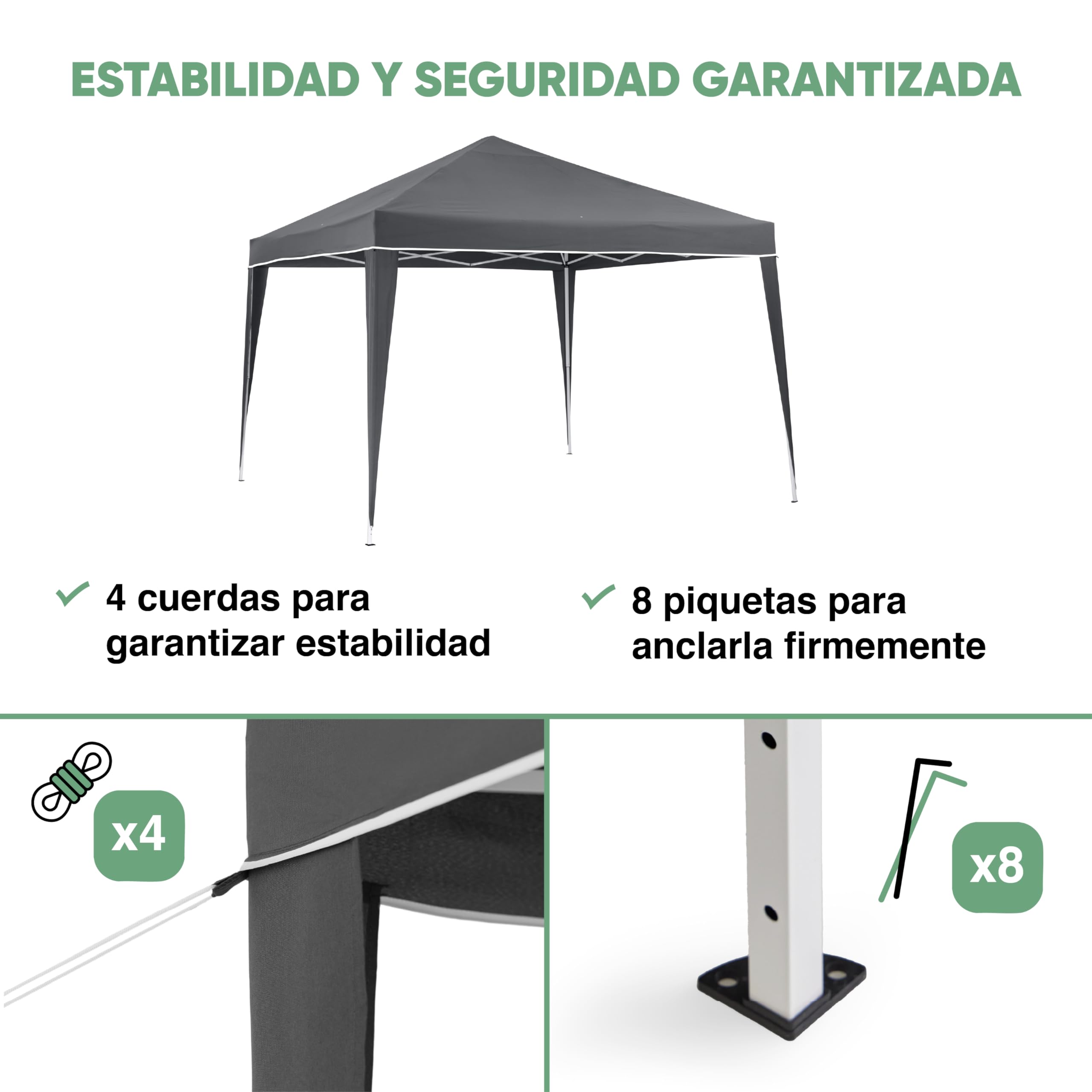 KG KITGARDEN - Carpa Plegable 3x3m para Jardín, Incluye Piquetas y Bolsa de Transporte, Gris