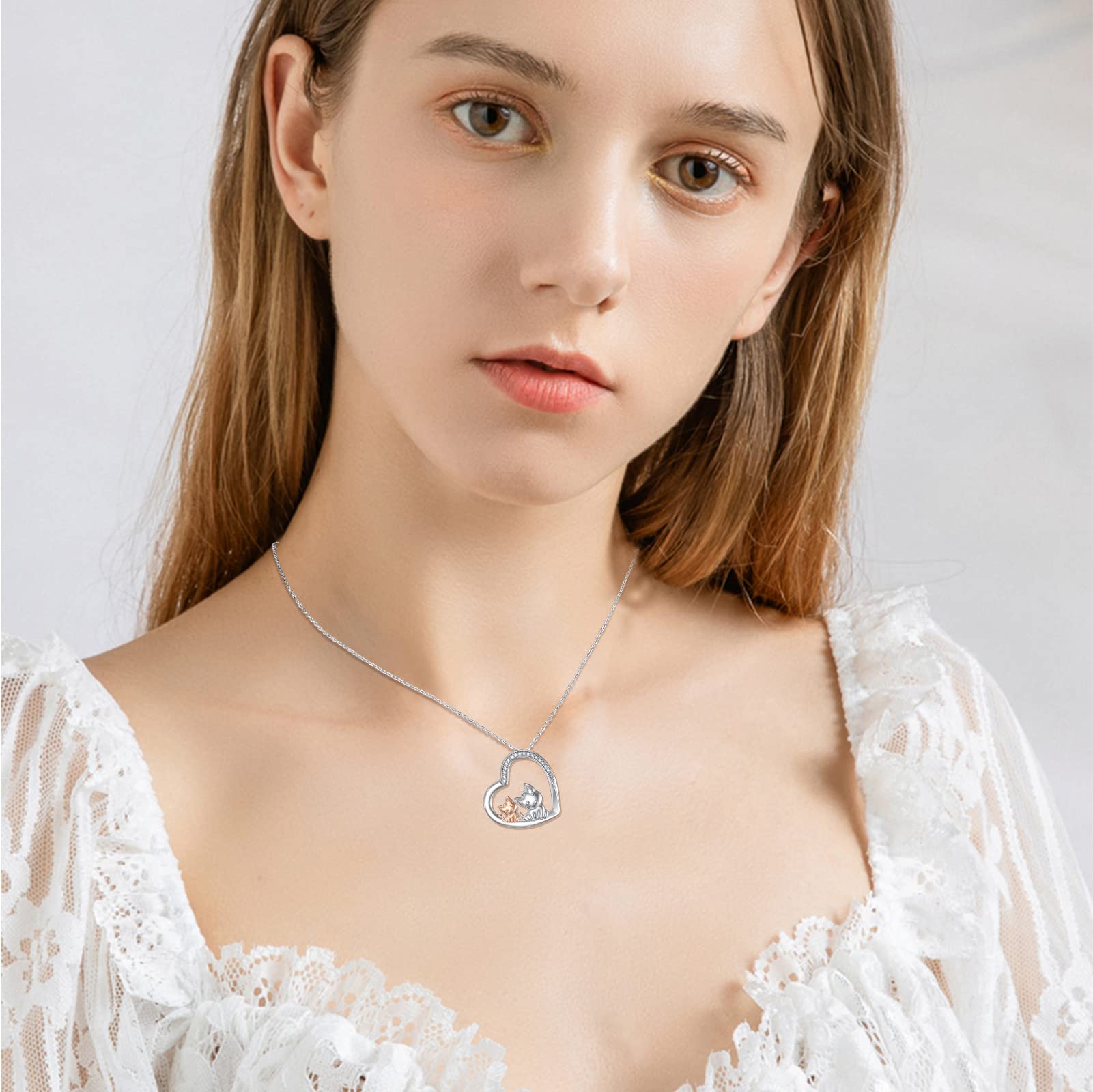 Collana con ciondolo a forma di cuore, in argento Sterling 925, con ciondolo a forma di gatto, cane/cavia/farfalla, per donne e ragazze, amanti degli animali domestici