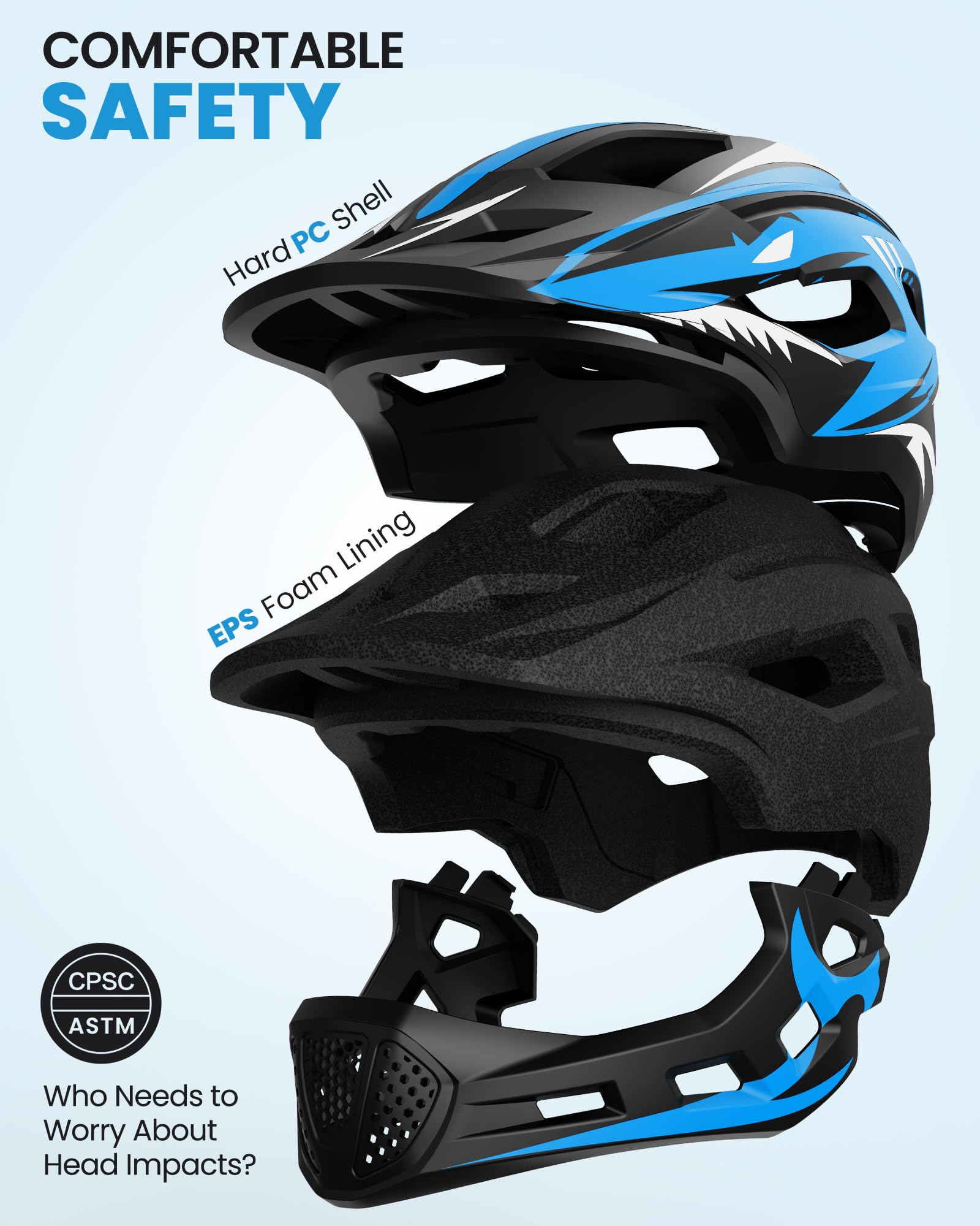 bike helmets for kids with giant heads OutdoorMaster Full Face Helmet, Detachable & Lightweight | Removable chin guard, 2 ways to wear, PC + EPS, 14 vents, Adjustable dial & straps, Fits toddler COMBO SALE:Bike(Upgrade 48V 13Ah)+Helmet Helmet Ponytail - Super helmet mode very freely fashionable toiletry bag