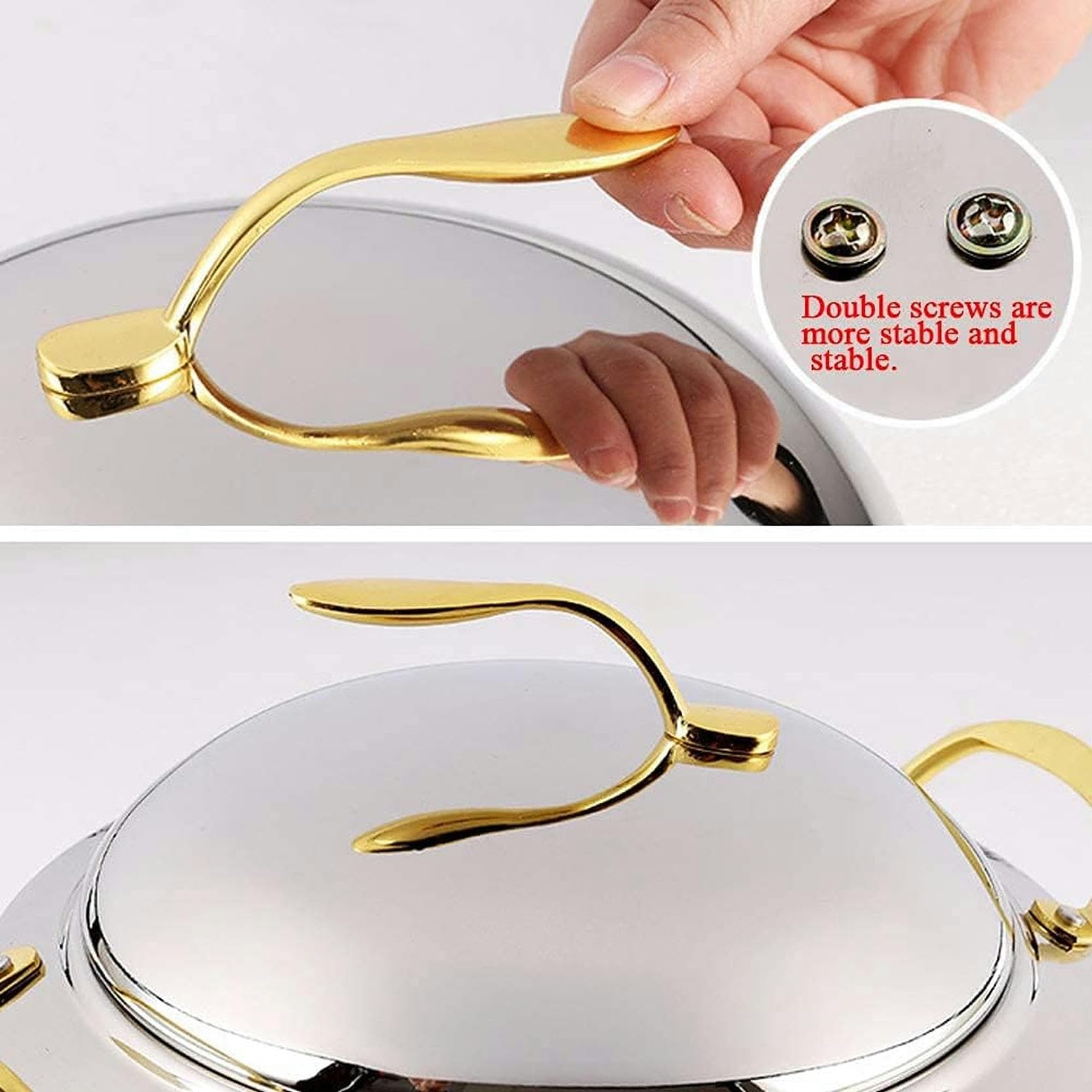 Chafing Dish 2er-Set, runder Buffet-Chafer aus Edelstahl für Catering, Party, Hochzeit, Abendessen, Servieren, Buffetwärmer in voller Größe mit Pfannen und Brennstoffhaltern (3 l),A