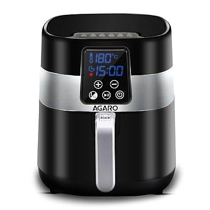 AGARO Grand Digital Air Fryer, 1300Watts with 4 Ltr Basket, Fry, Bake, Grill, Roast,Bake and Steam with 6 Pre-set Menu, Less Oil Usage, Led Control Panel, Black (33556)