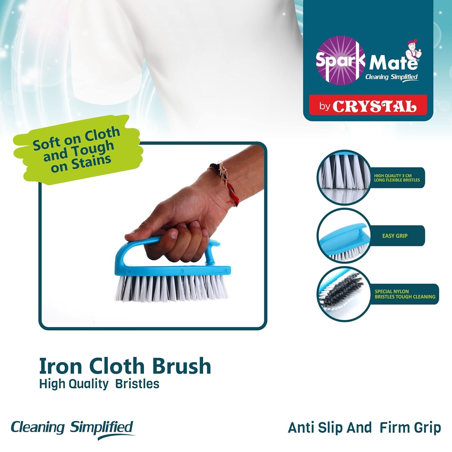 Sparkmate By Crystal Iron Shape Cloth Cleaning Brush with Easy Grip Handle (Pack of 2) 1