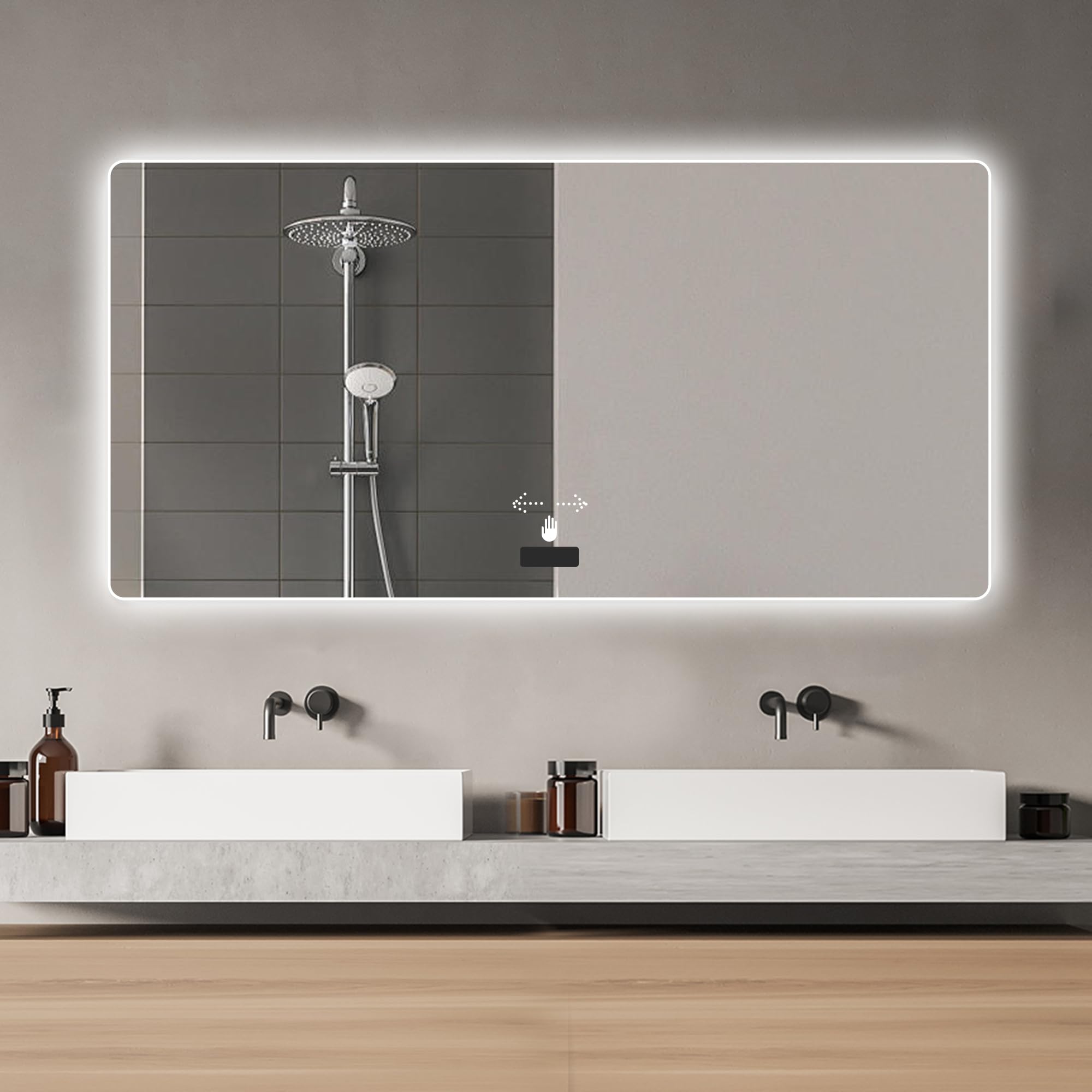 48x32in Frameless Bathroom Mirror with Light, LED Backlit Mirror, tri Color dimming, Anti Fog Function, Waterproof, Smart Sensor