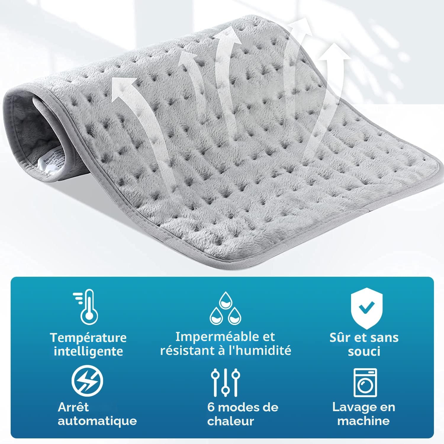 Cuplu 76 x 40 cm Coussin Chauffant Extra Large - Arrêt Automatique - Technologie de Chauffage Rapide, Coussin Chauffant Electrique Rapide pour le Dos, la Nuque, les Epaules