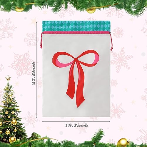 Miniatura 5 de THOVSMOON Saco de Navidad de Papá Noel con cordón, bolsa de regalo de lona de 19.7 x 27.5 pulgadas, reutilizable, regalos de Año Nuevo, suministros