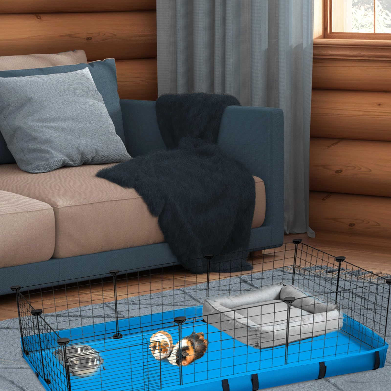 Mixweer 2 fodere per gabbie per porcellini d'India, 110 x 61 cm, impermeabili, con fondo lavabile, per criceti, conigli, cincillà e furetti (blu, grigio)