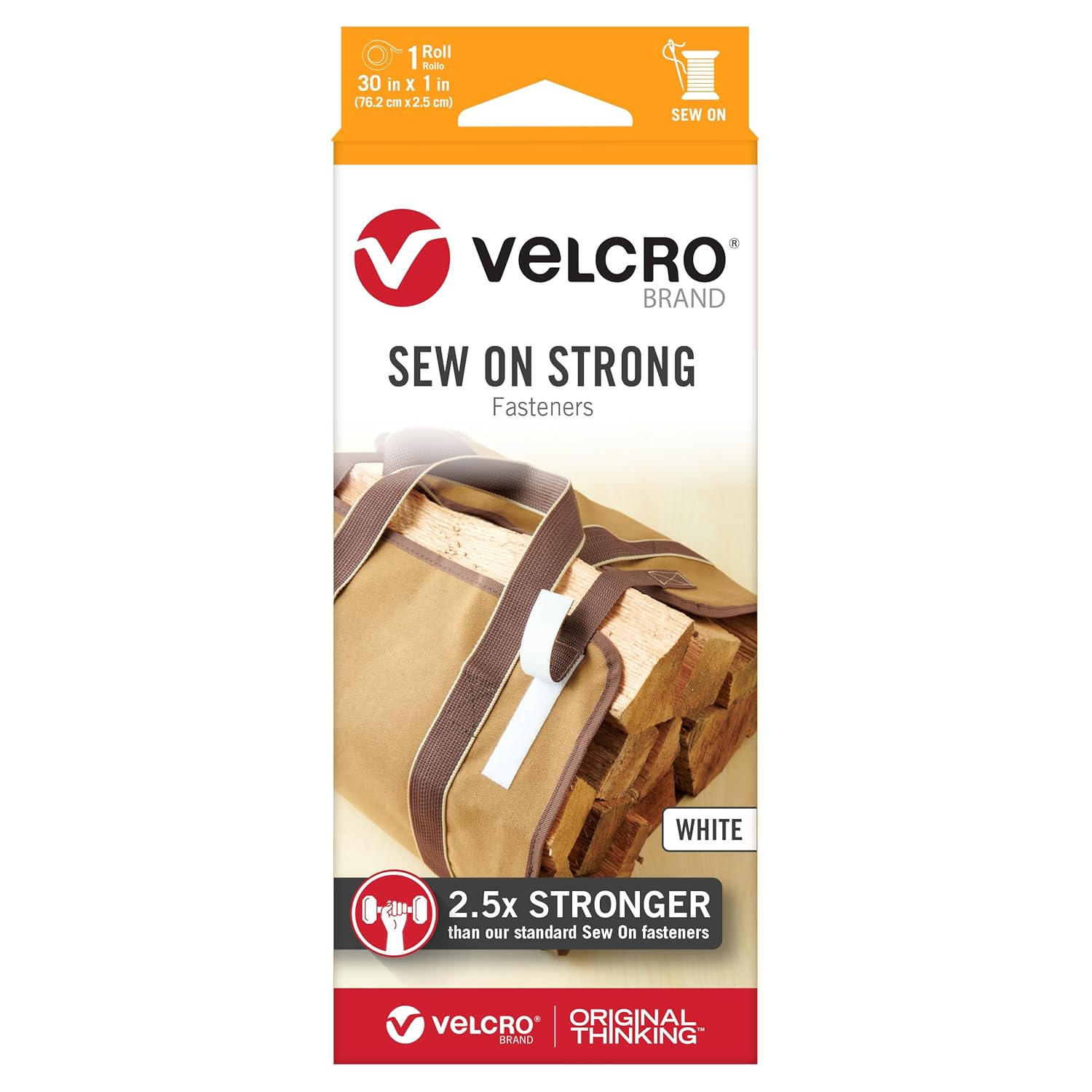 VELCRO Brand Cinta de tela fuerte para coser  Rollo de 30 pulgadas, color blanco
