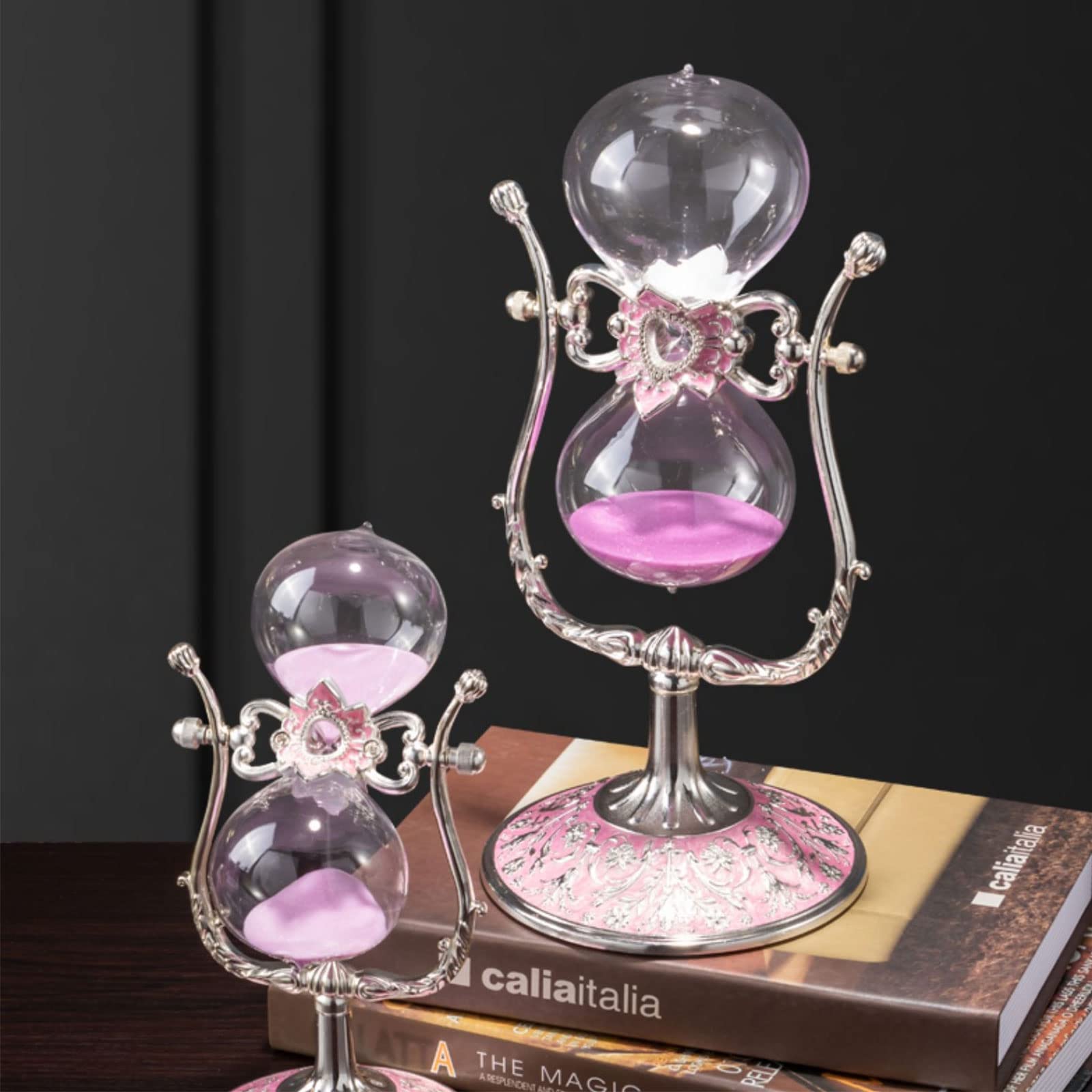 Sanduhr Sand Timer, Zeitmanagement-Assistent, Vintage-Sanduhr aus Metall, 15 Minuten/30 Minuten/60 Minuten, antike Sanduhr(Pink,15 Minutes)