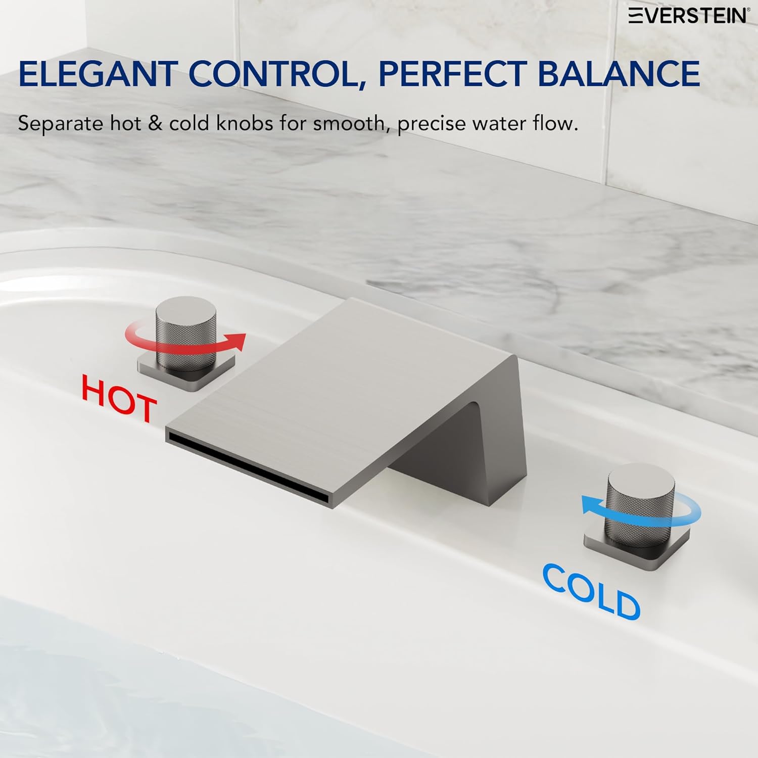 Bathtub Faucet Set - Deck Mount 2-Handle Wide Waterfall Tub Spout with Anti-Slip Handles and Ceramic Cartridge,Brushed Nickel