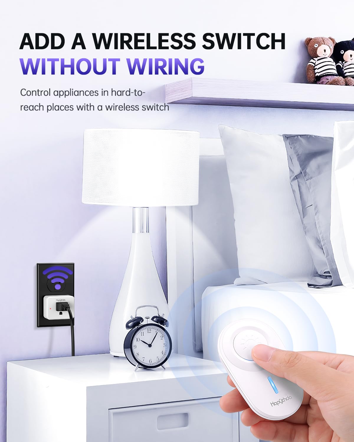 Remote Control Outlet Plug, 15A/1500W Remote Outlet Switch, 300ft RF Range Wireless Remote Light Switches, No Wiring Needed for Light, Small Electrical Appliance, Compact Design, TUV Listed