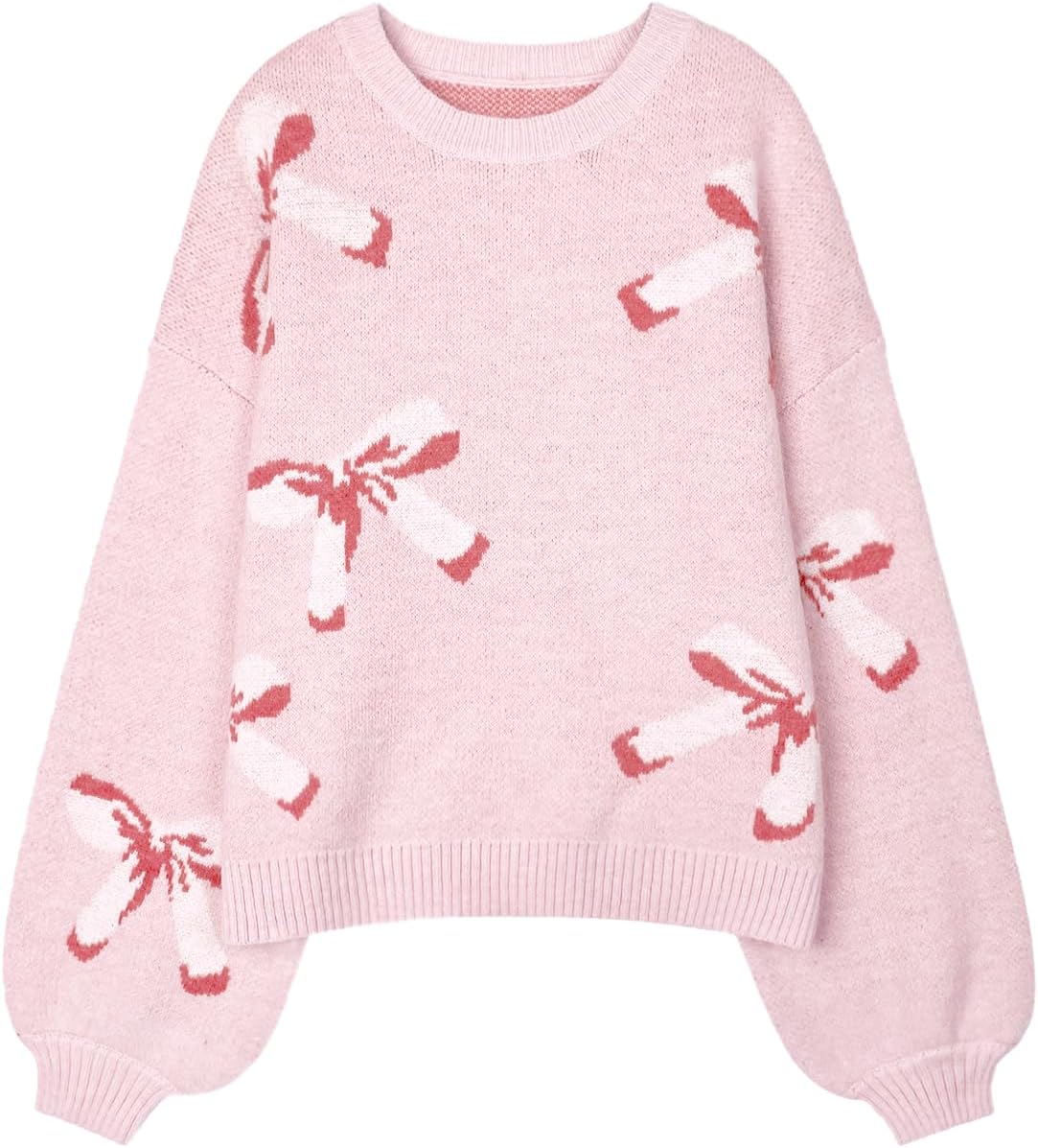 Womens Valentine Bow Sweater 2026 Valentines Day Trendy Cute Oversized Long Sleeve Pullover Sweaters
