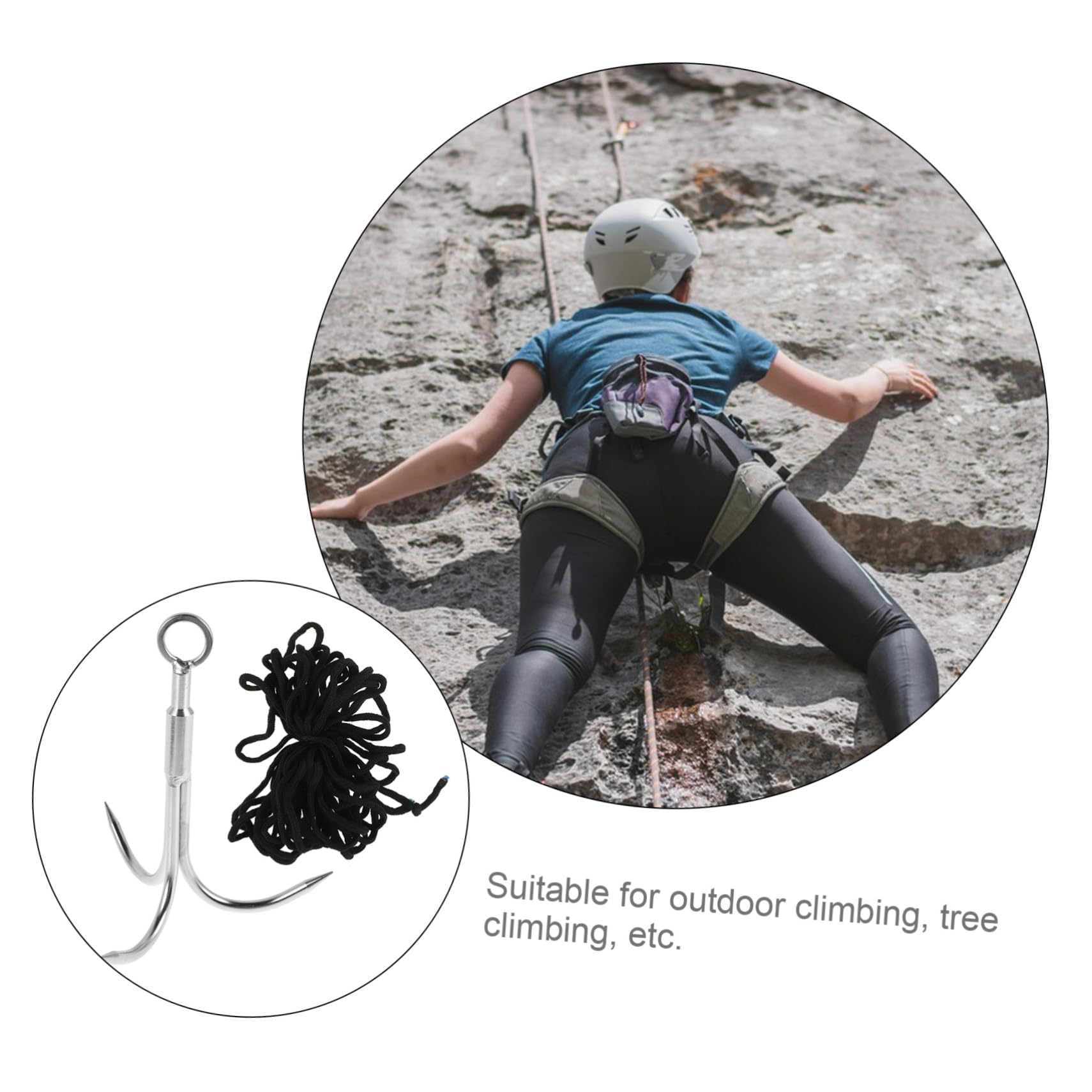 Gancho De Agarre De Tres Puntas De Acero Inoxidable con Cuerda De 10 Metros para Pesca Al Aire Libre Escalada Y Rescate Herramienta Versátil De Supervivencia 5.90 X 4.92 Pulgadas