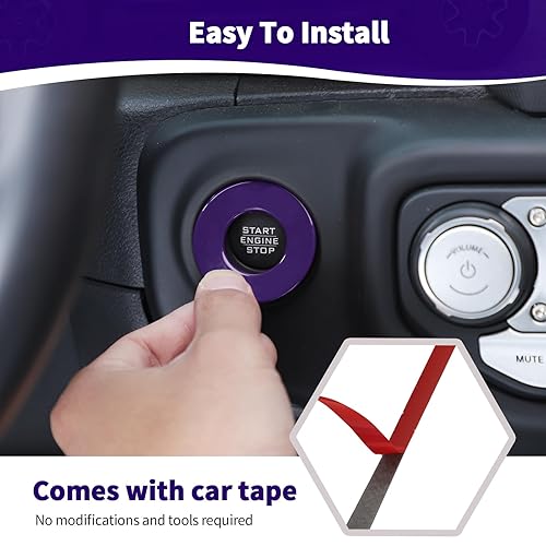 Miniatura 5 de RT-TCZ Para Wrangler JL Push Start Stop Button Cover Trim Calcomanía para Jeep Wrangler JL JLU Gladiator JT 2018 Up Purple Interior Accesorios