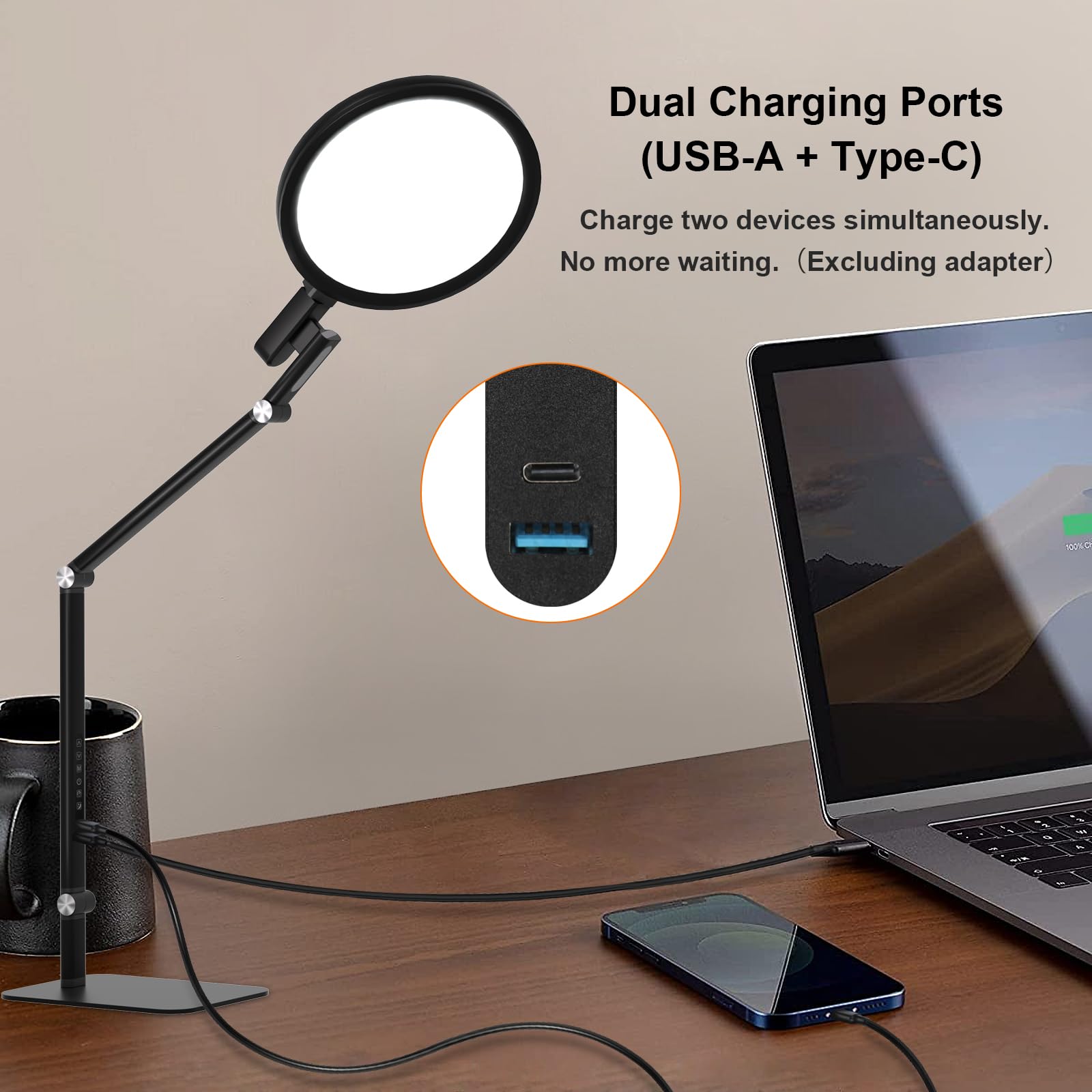 Comely LED Tischlampe Schwarz Touch Dimmbar 15W LED Nachttischlampe mit USB C Ladefunktion 2700K–6000K Ra97 Schreibtischlampe Nachtlicht für Schlafzimmer Büro Wohnzimmer