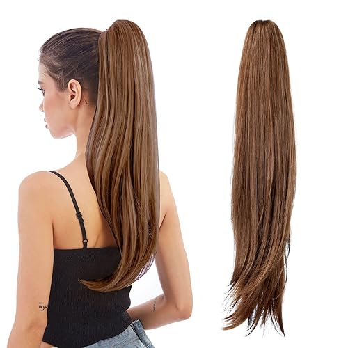 HEWEICSY Extensiones de cola de caballo, extensión de cabello sintético ondulado y lacio de 22 pulgadas de largo, cola de caballo con clip para cola