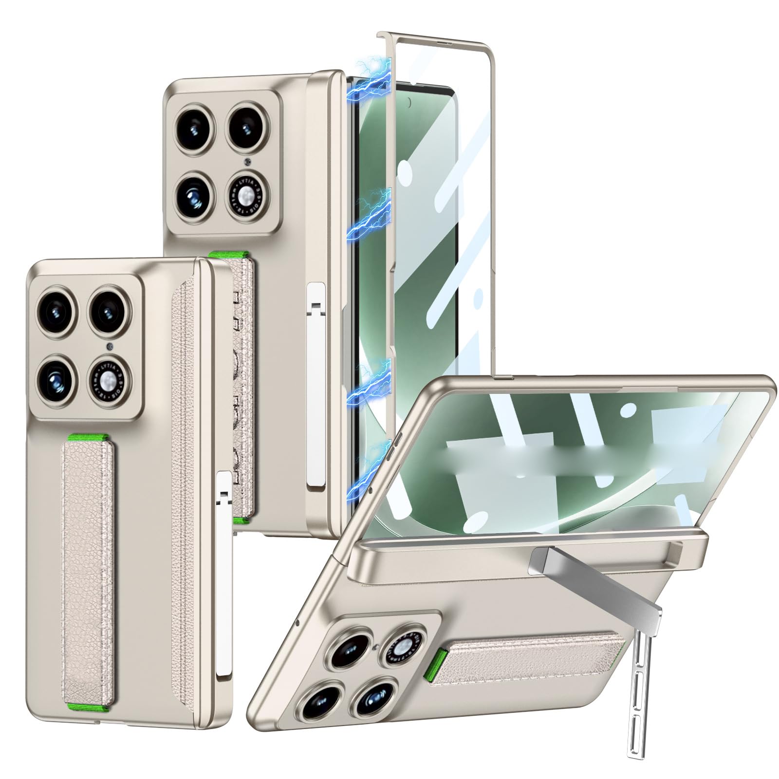 FDUJINH Case for Moto Razr Fold, All -Inclusive Wristband Cover Shockproof Screen Hinge Protector Adjustable Stand Shell,Silver,Fold