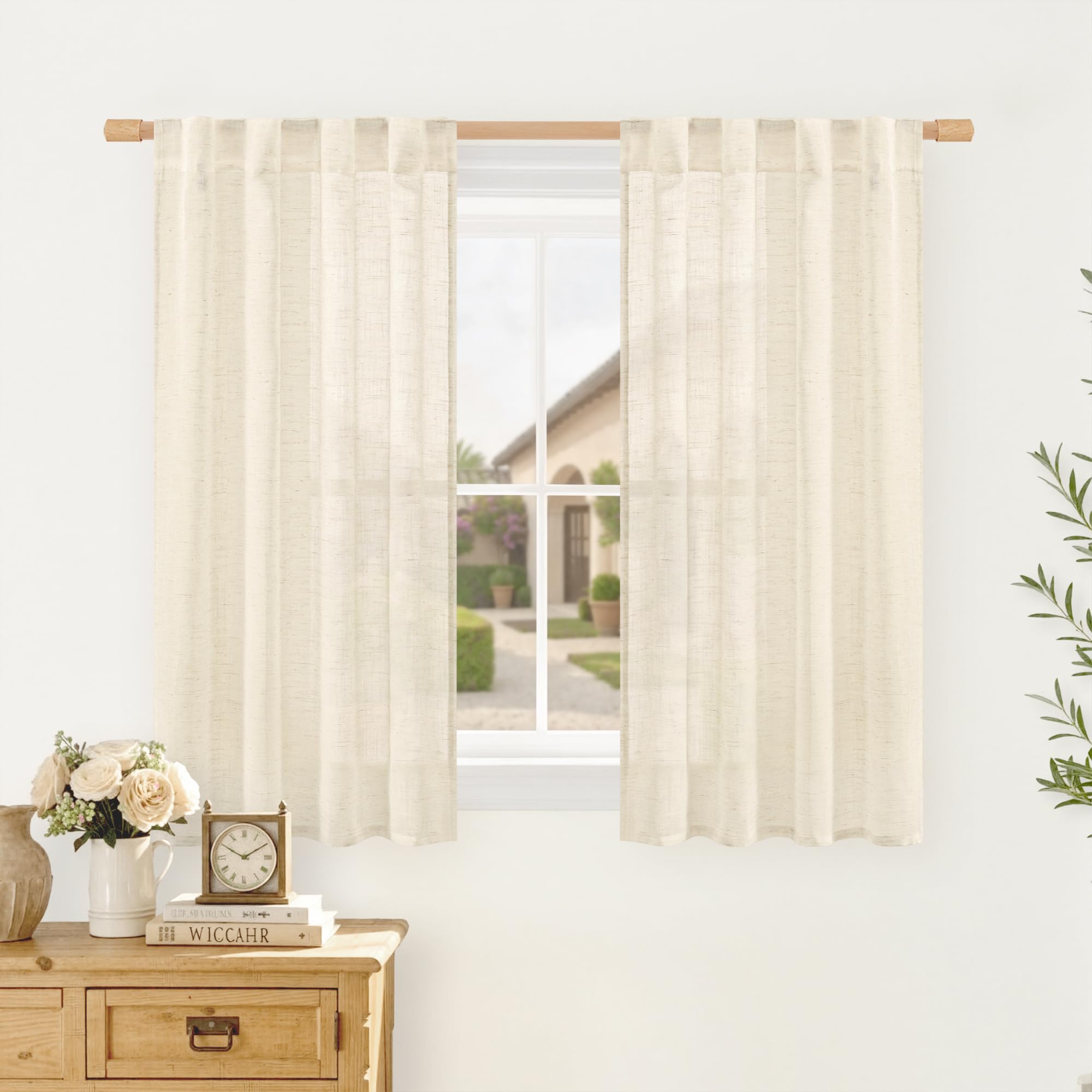 LAMIT Natural Linen Semi Sheer Curtains 84 Inches Long 2 Panels, Living Room Linen Textured Light Filtering Drapes Back Tab and Rod Pocket Neutral Window Panels for Bedroom/Sliding Door, 52 x 84 Inch — view 27