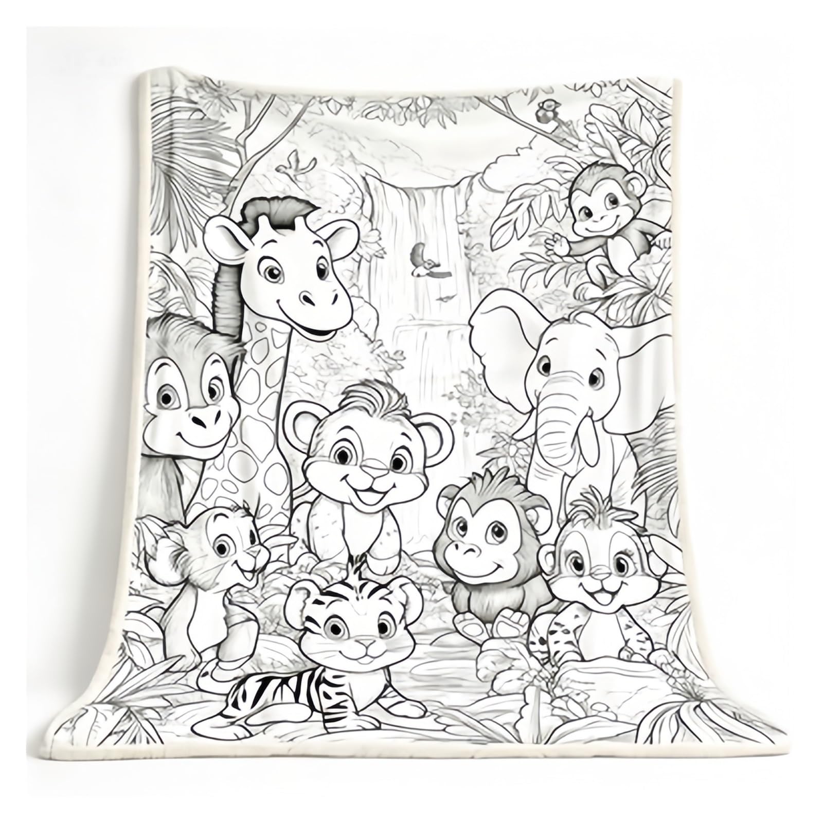 coperta da colorare Simpatica coperta da tiro in stile libro colorare con animali della giungla(180x220cm70x86in)
