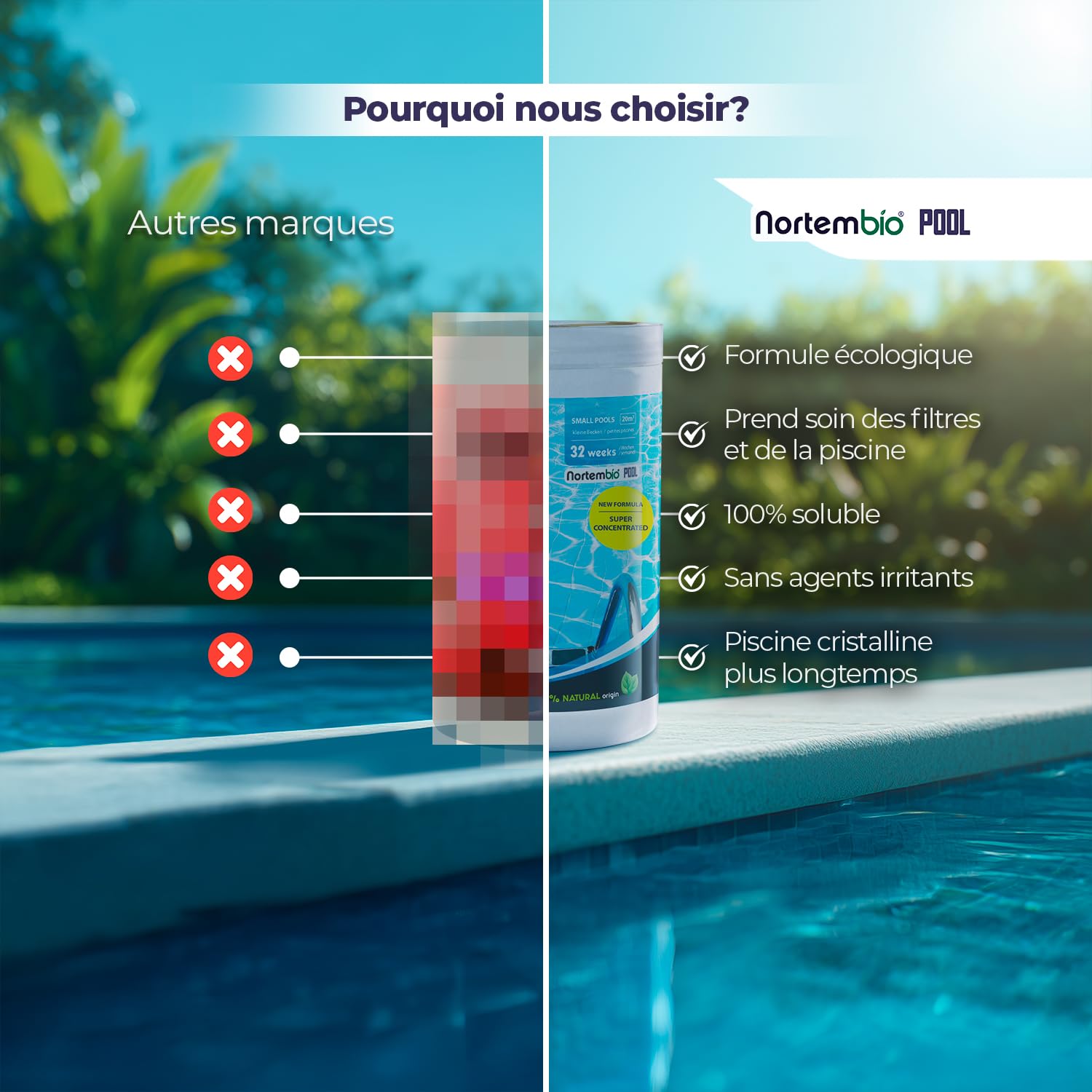 Nortembio Floculant Naturel Grandes Piscines et Spa Clarificateur Professionnel pour Eau Trouble et Eau Cristalline Traitement Haute Performance + eBook Offert avec Conseils d’Experts (24 Semaines)