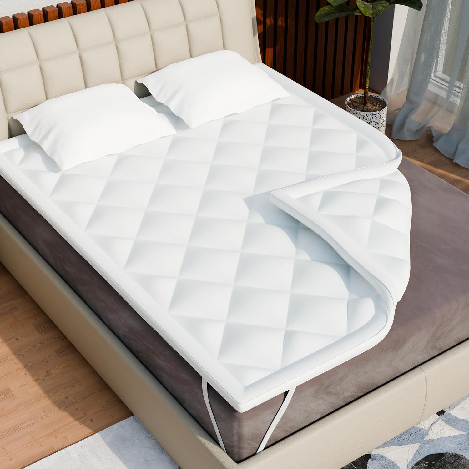 Komfort-Matratzenauflage 160x200 cm - Atmungsaktive Mikrofaser, hypoallergen und milbenhemmend, 800 g Füllung - rutschfest mit Gummibändern - Ideal für 2 Personen.