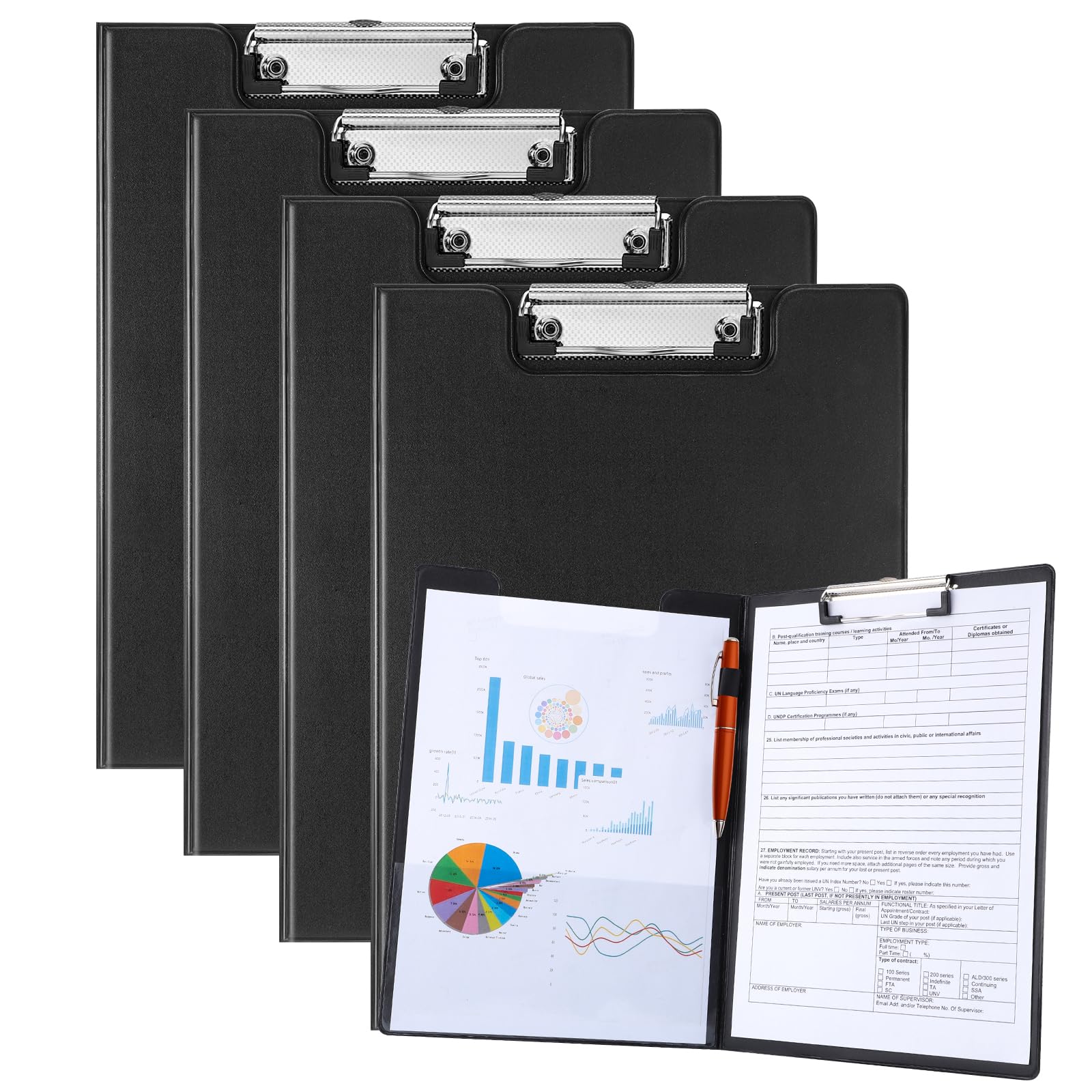 4 Pack Clipboard Folder A4, Foldover Clipboard with Cover File Document Organiser with Pen Holder for School Office Supply