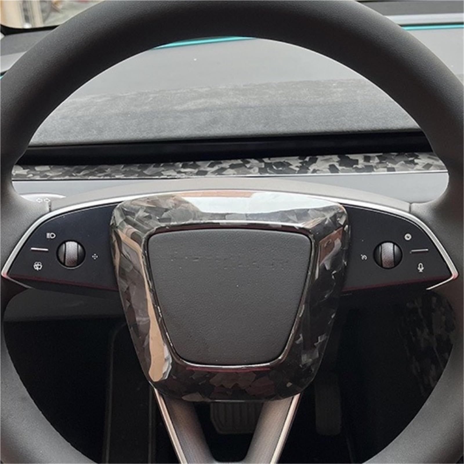 Osłona kierownicy samochodu z włókna węglowego do modelu Tesla 3 Highland Model Y Juniper 2025 + naklejka akcesoria wewnętrzne(Bright Carbon)
