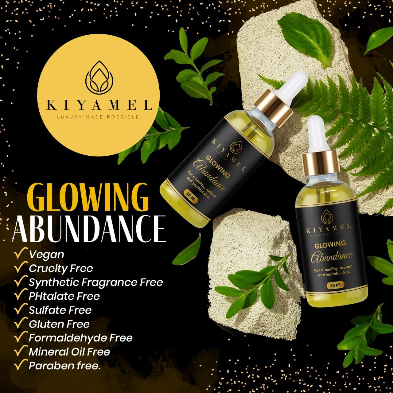 KIYAMEL Glowing Abundance Oil for Eczema Relief Face and Skin Moisturizer for Dull Skin Treatment for Dryness and Itchiness Hydrates and Protects Rich in Vitamin E