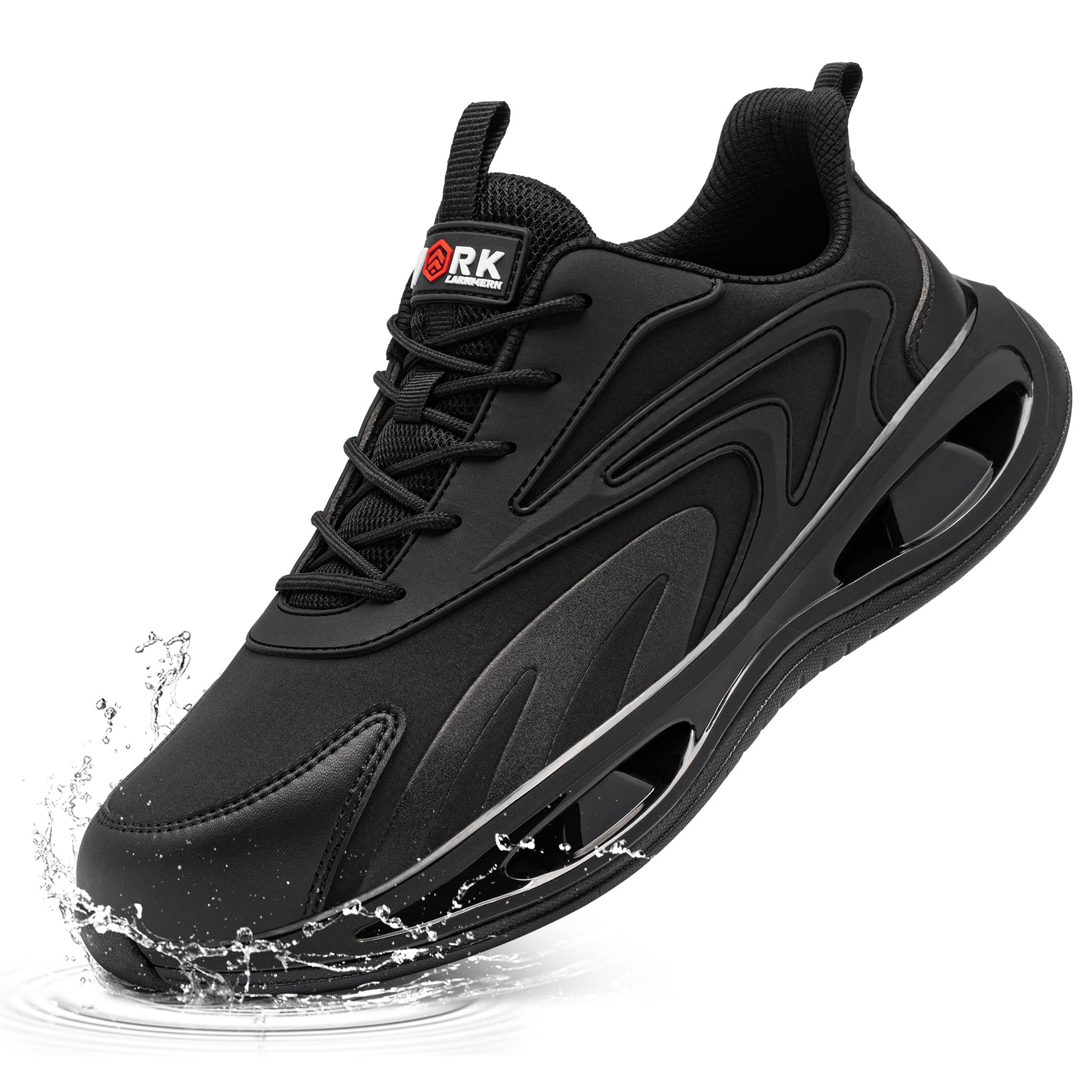 LARNMERN Zapatos de Seguridad para Mujer Impermeable Protección contra Destrozos Amortiguación Transpirabilidad Ligeros Mode Comodidad (Negro Microfibra,38EU)