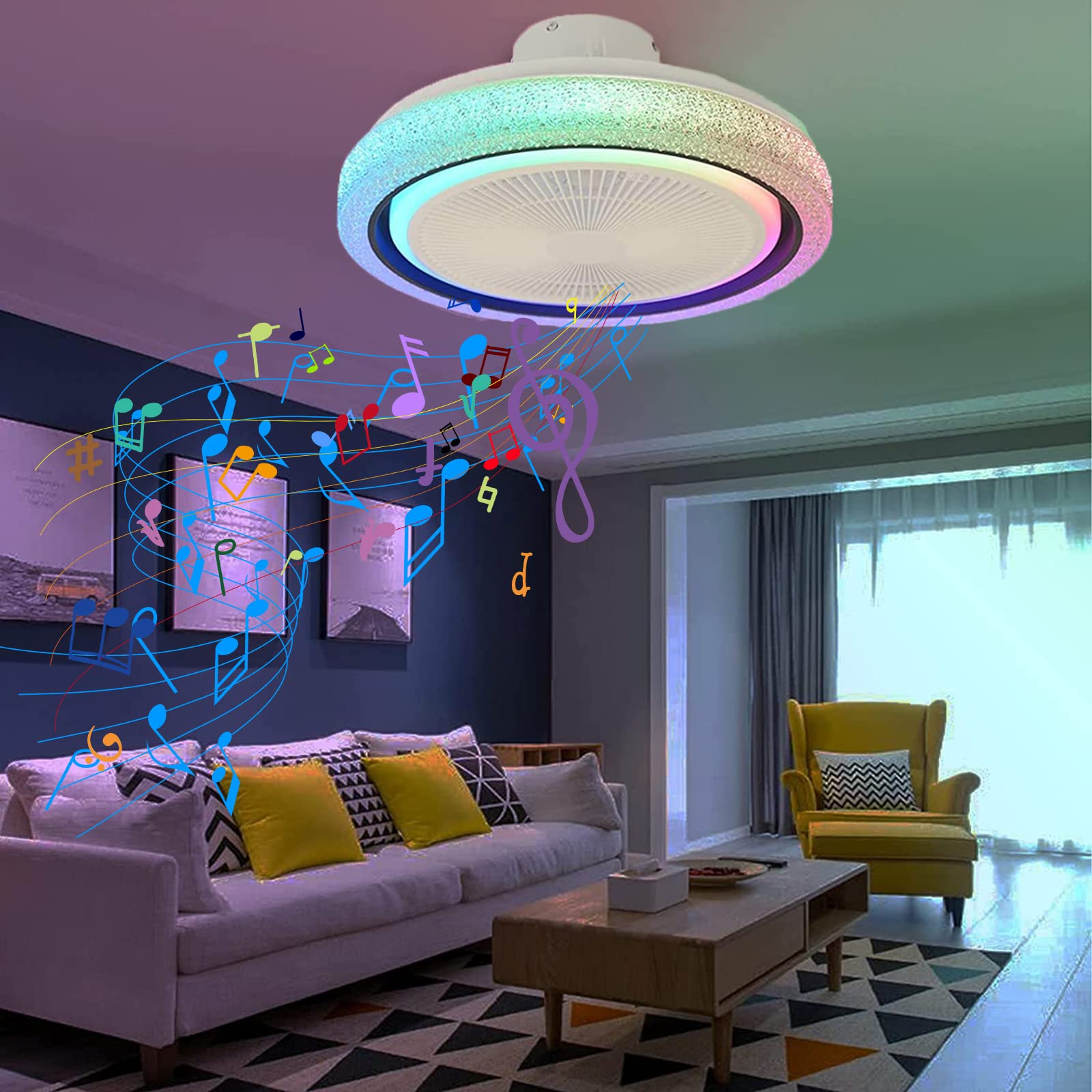 Ventilateur Plafond LED Avec Lumière RGB, Bluetooth Et Télécommande - Silencieux, Dimmable Pour Chambre, Salon & Enfants