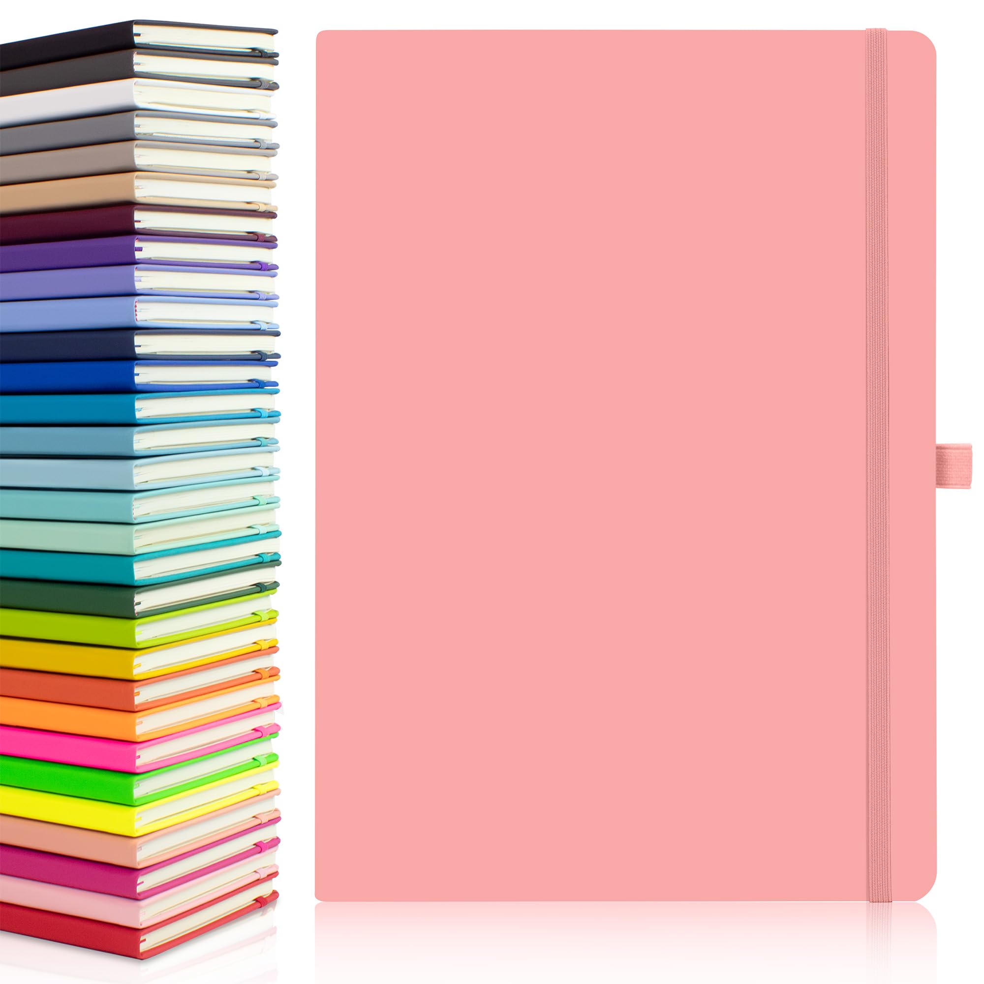 20 x Bulk pack of Notes London A4 Notebook multipack set with Lined Pages, Pen Loop, Ribbon, Date Marks and Paper Pocket, Medium Hardback Journal, Note, sustainably sourced paper (Baby Pink)