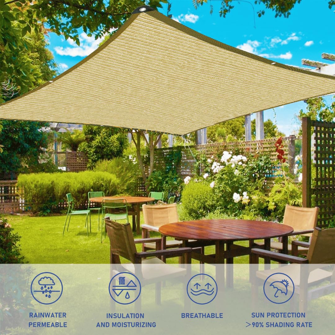 Red de Sombra Exterior para Jardín, 2 x 3 m, 70 % Tela Sombra con Ojales para Invernadero Balcón Terraza Perrera Toldo Plantas Piscinas, Beige