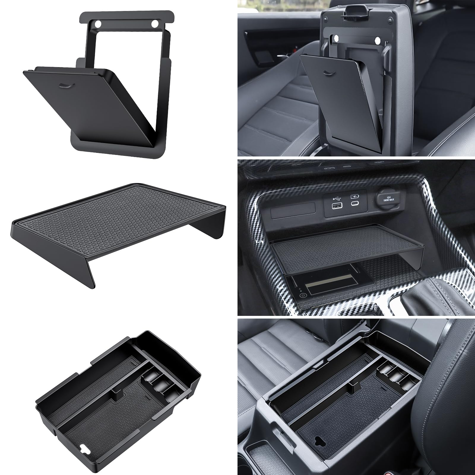 Center Console Organizer for 2023-2025 Honda CR-V, Armrest Storage Tray with Magnetic Hidden Organizer Charging Station Caddy, ABS Car Interior Accessories OEM Style Leather Texture-3PCS