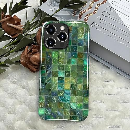Miniatura 333 de Funda para iPhone 11 Pro Funda, Diseño de Patrón de Mosaico de Vidrio en Tono Verde - Protección Dual Híbrida Silicona + PC Duro Resistente a Golpes
