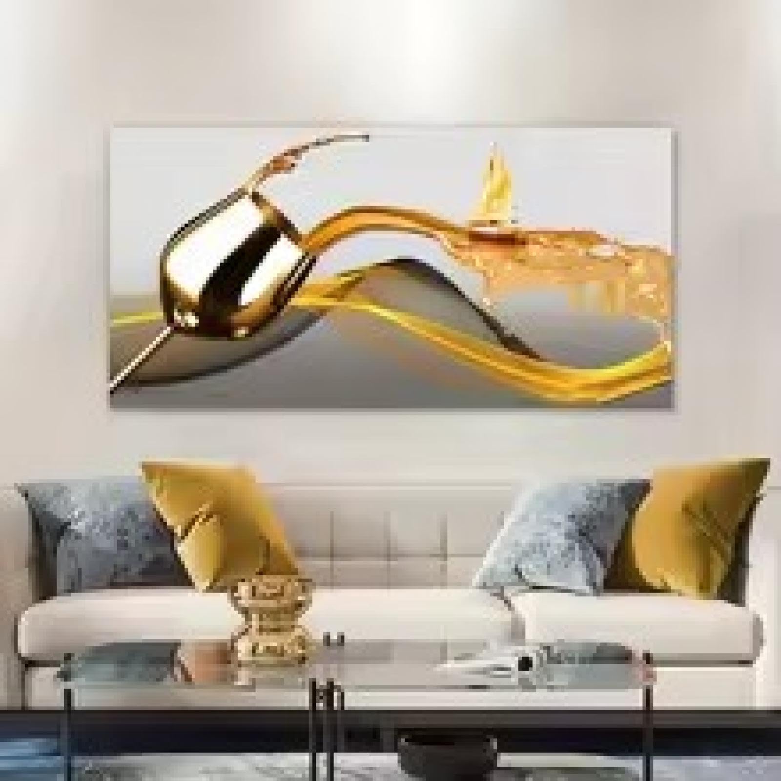 Toile abstraite de verre de vin et bateau tableau mural 60x120cm - 8