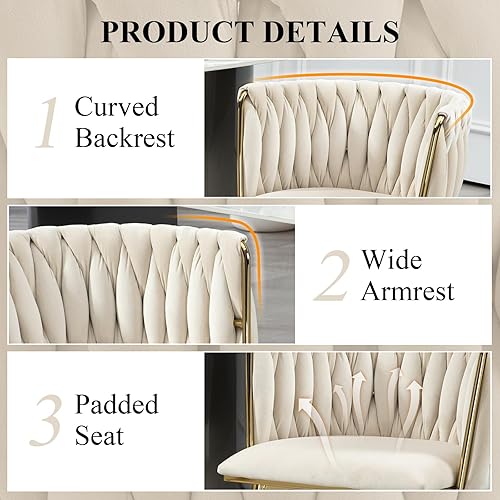 Vista 6 de NIOIIKIT - Sillas de comedor modernas de terciopelo con tejido manual, sillas de acento para sala de estar, sillas tapizadas laterales con patas